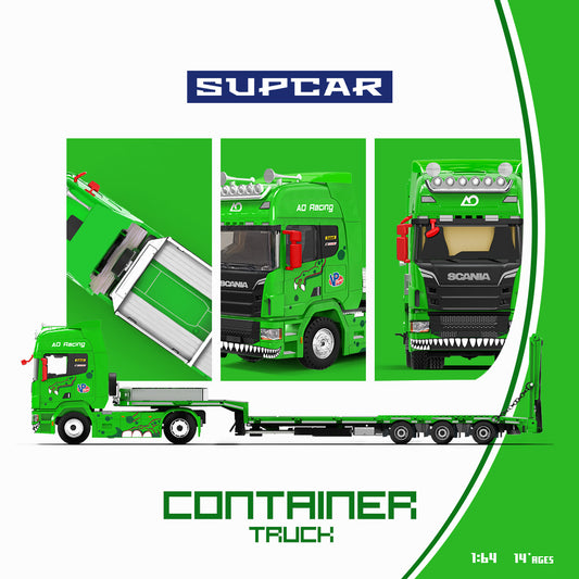 Supcar 1:64 Scania Flat Bed Trailer Transporter Truck Rexy Green