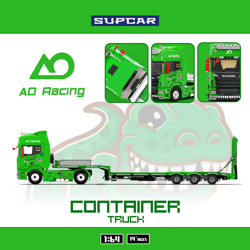 Supcar 1:64 Scania Flat Bed Trailer Transporter Truck Rexy Green