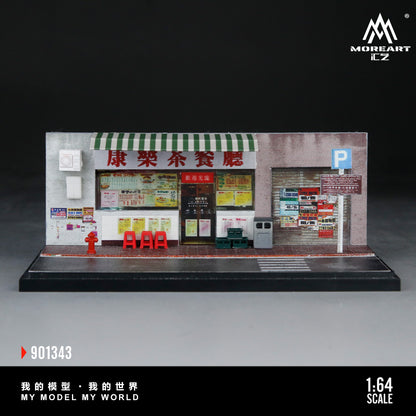 MoreArt 1:64 A Miniature Scene of A Hong Kong Style Tea Restaurant Diorama in Acrylic Case (Please Find Included Accessories in Description)