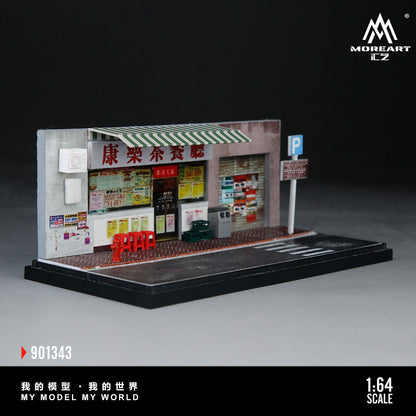MoreArt 1:64 A Miniature Scene of A Hong Kong Style Tea Restaurant Diorama in Acrylic Case (Please Find Included Accessories in Description)