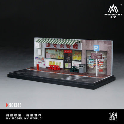 MoreArt 1:64 A Miniature Scene of A Hong Kong Style Tea Restaurant Diorama in Acrylic Case (Please Find Included Accessories in Description)