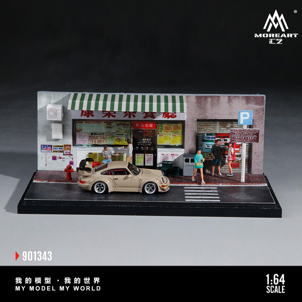 MoreArt 1:64 A Miniature Scene of A Hong Kong Style Tea Restaurant Diorama in Acrylic Case (Please Find Included Accessories in Description)