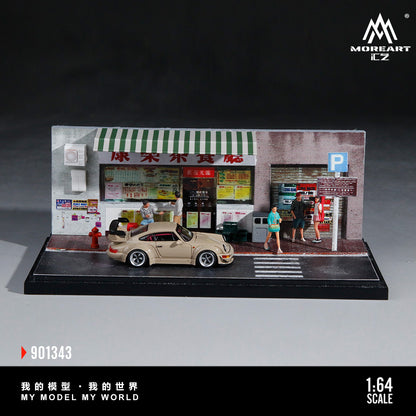 MoreArt 1:64 A Miniature Scene of A Hong Kong Style Tea Restaurant Diorama in Acrylic Case (Please Find Included Accessories in Description)