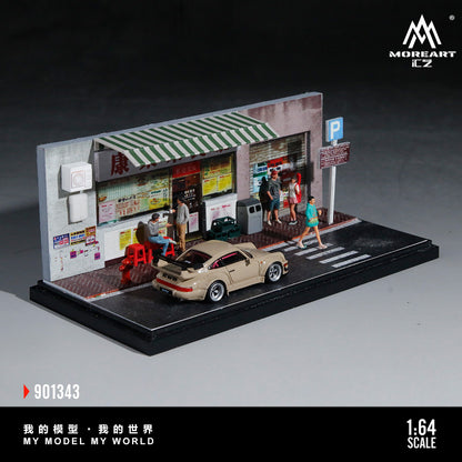 MoreArt 1:64 A Miniature Scene of A Hong Kong Style Tea Restaurant Diorama in Acrylic Case (Please Find Included Accessories in Description)