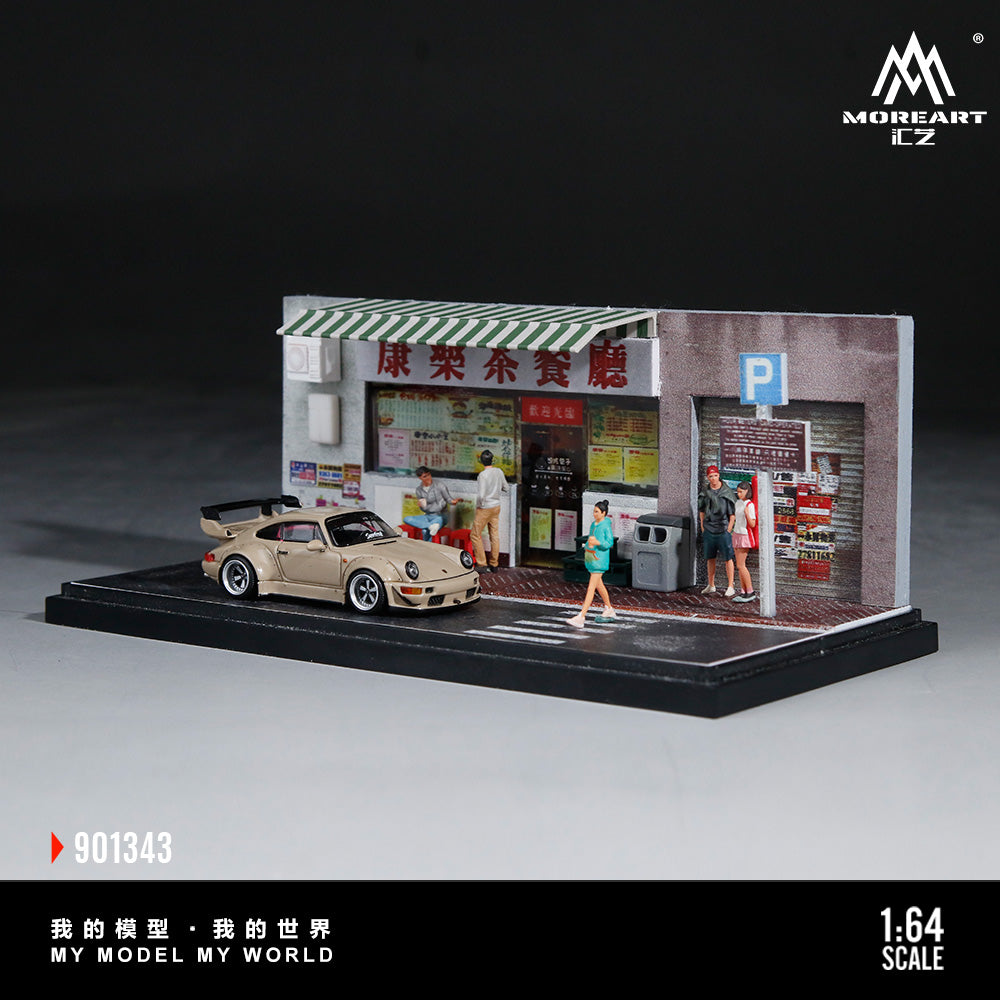 MoreArt 1:64 A Miniature Scene of A Hong Kong Style Tea Restaurant Diorama in Acrylic Case (Please Find Included Accessories in Description)