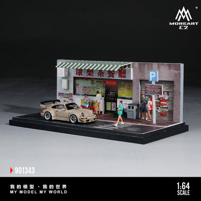 MoreArt 1:64 A Miniature Scene of A Hong Kong Style Tea Restaurant Diorama in Acrylic Case (Please Find Included Accessories in Description)