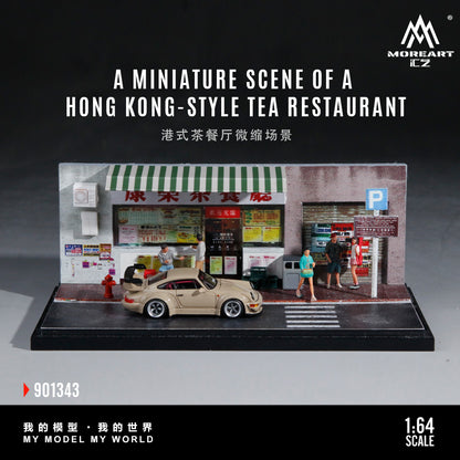 MoreArt 1:64 A Miniature Scene of A Hong Kong Style Tea Restaurant Diorama in Acrylic Case (Please Find Included Accessories in Description)
