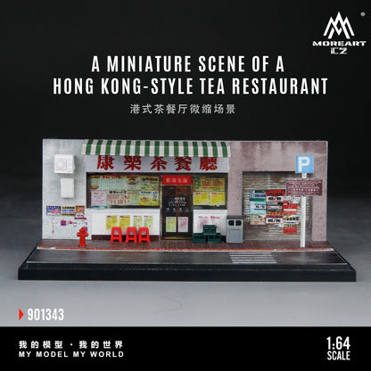 MoreArt 1:64 A Miniature Scene of A Hong Kong Style Tea Restaurant Diorama in Acrylic Case (Please Find Included Accessories in Description)