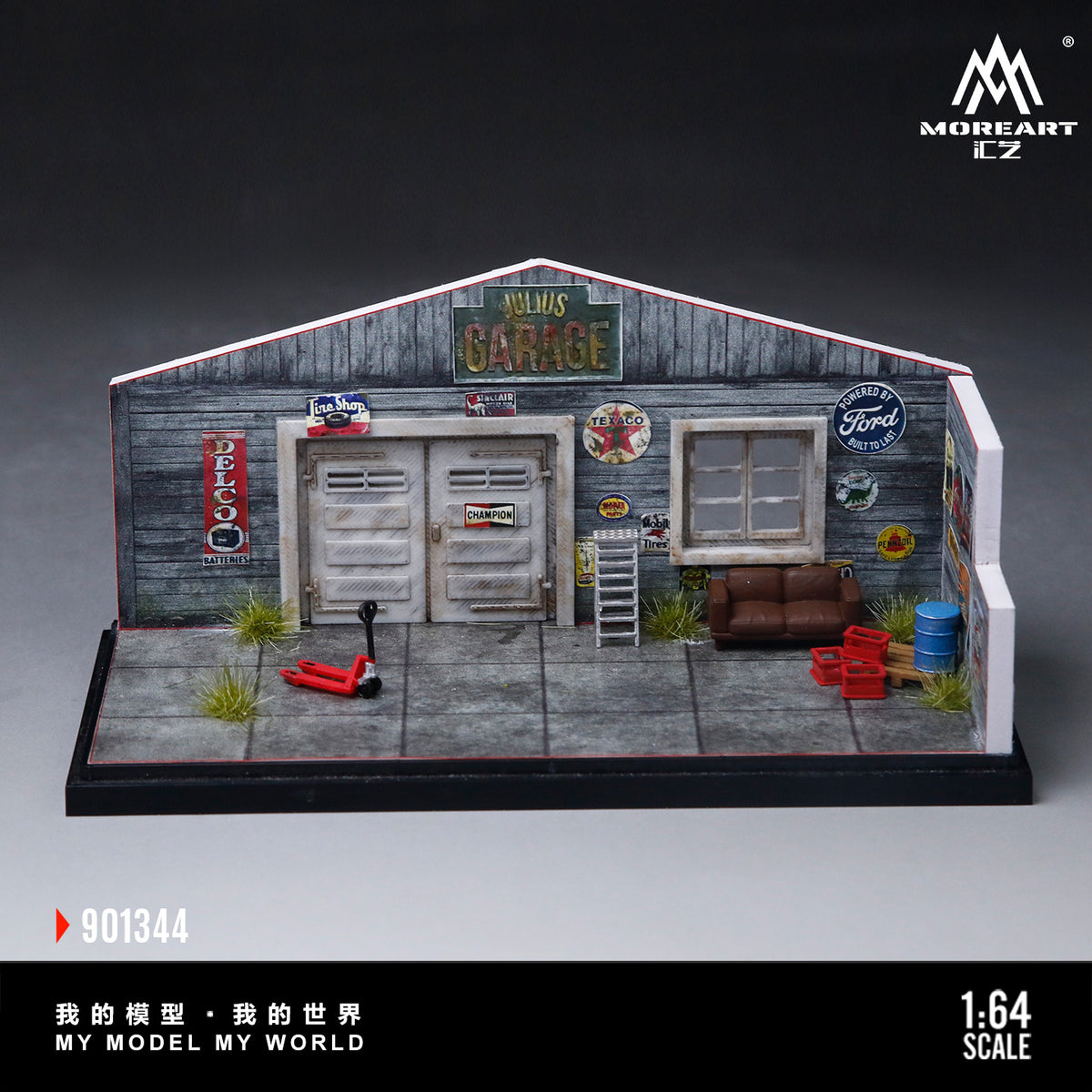 MoreArt 1:64 American Style Retro DIY Repair Workshop Scene Diorama in Acrylic Case (Please Find Included  Accessories in Description)