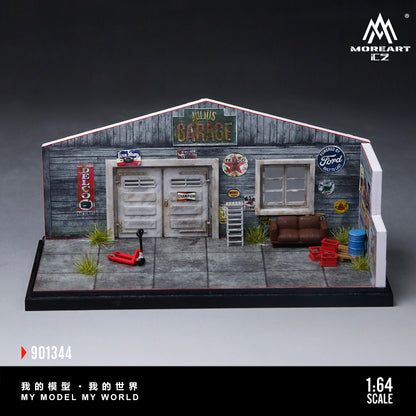 MoreArt 1:64 American Style Retro DIY Repair Workshop Scene Diorama in Acrylic Case (Please Find Included  Accessories in Description)