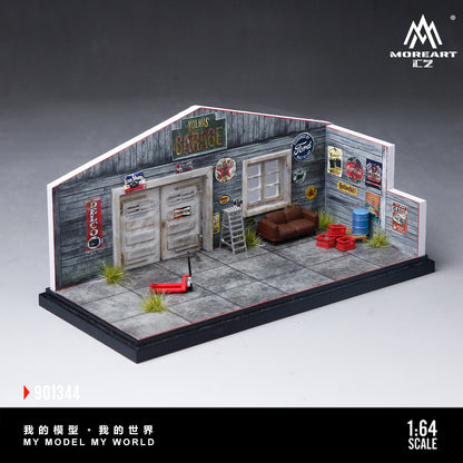 MoreArt 1:64 American Style Retro DIY Repair Workshop Scene Diorama in Acrylic Case (Please Find Included  Accessories in Description)