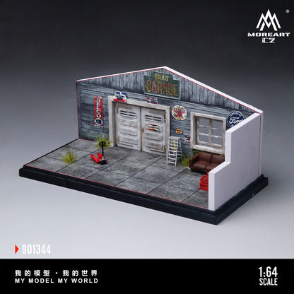 MoreArt 1:64 American Style Retro DIY Repair Workshop Scene Diorama in Acrylic Case (Please Find Included  Accessories in Description)
