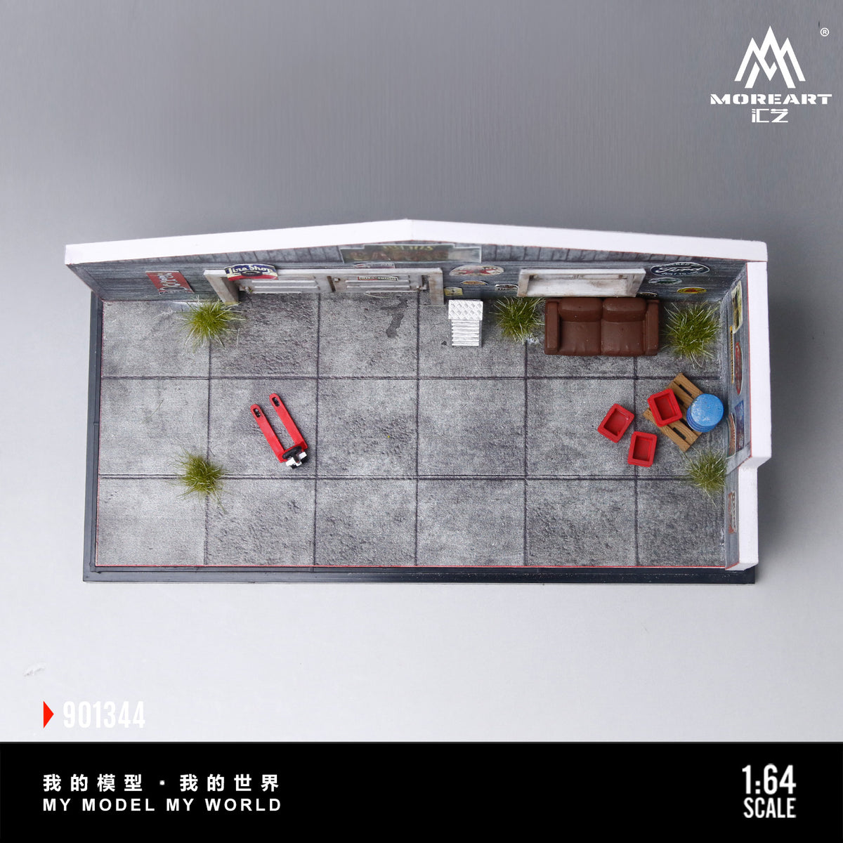 MoreArt 1:64 American Style Retro DIY Repair Workshop Scene Diorama in Acrylic Case (Please Find Included  Accessories in Description)