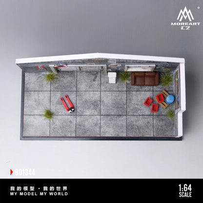 MoreArt 1:64 American Style Retro DIY Repair Workshop Scene Diorama in Acrylic Case (Please Find Included  Accessories in Description)