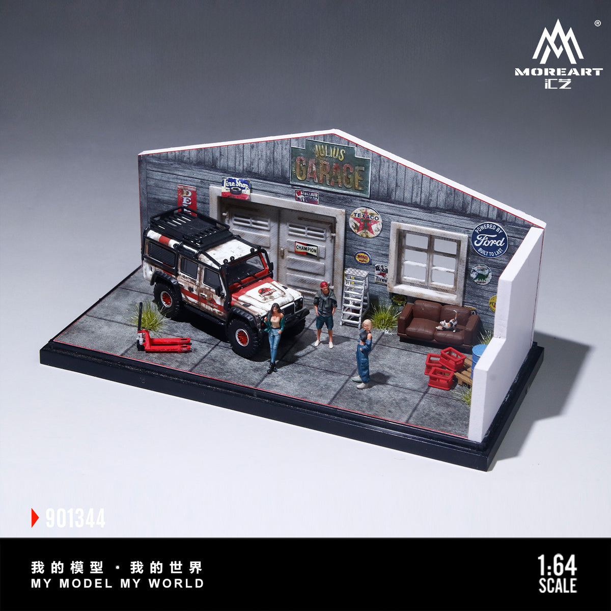 MoreArt 1:64 American Style Retro DIY Repair Workshop Scene Diorama in Acrylic Case (Please Find Included  Accessories in Description)