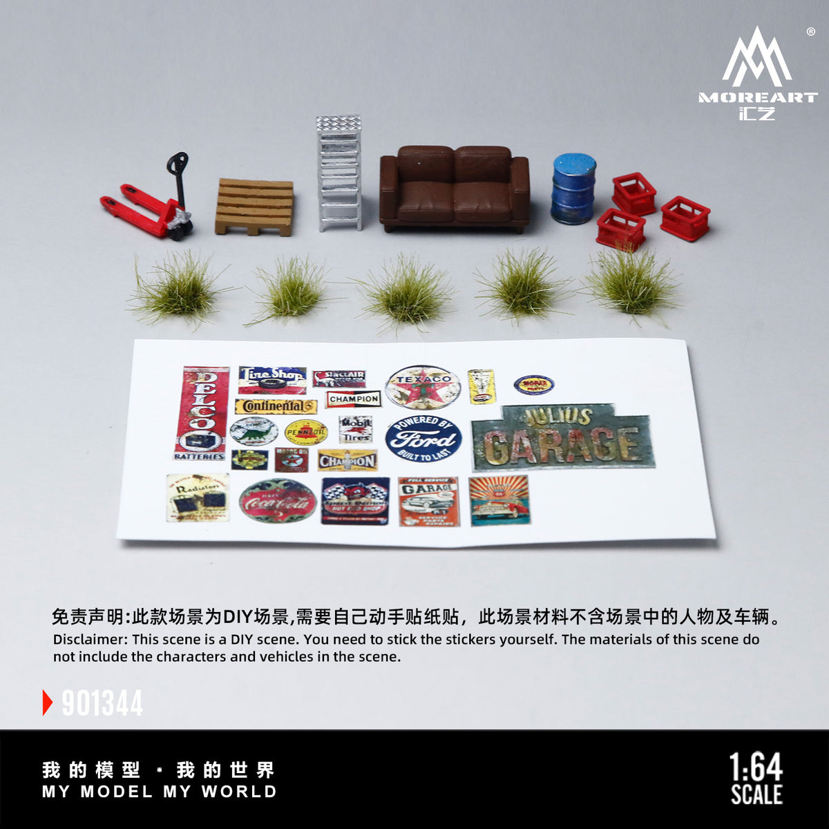 MoreArt 1:64 American Style Retro DIY Repair Workshop Scene Diorama in Acrylic Case (Please Find Included  Accessories in Description)