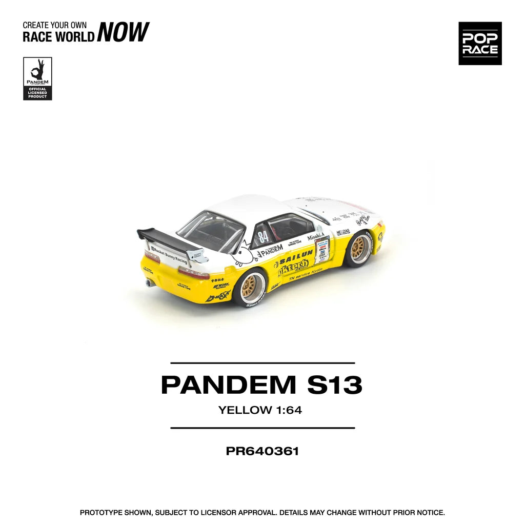 Pop Race 1:64 Pandem Silvia S13 Rocket Bunny Yellow Opening Front Hood Detailed Engine (PR640361)