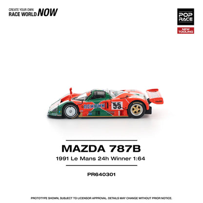 Pop Race 1:64 Mazda 787B 1991 Le Mans 24H Winner Renown Openable Front and Rear Hood Detailed Engine (PR6402301)