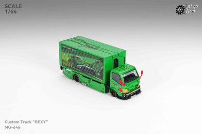 Mega Gear 1:64 Hino 300 Series MK2 Custom Extendable Tow Truck Container Livery Tyrannosaurus Rexy Green (Limited to 2 per customer / address)
