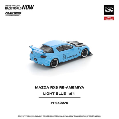 Pop Race 1:64 Mazda RX-8 Re-Amemiya Light Blue Openable Front Hood Detailed Engine (PR640270)