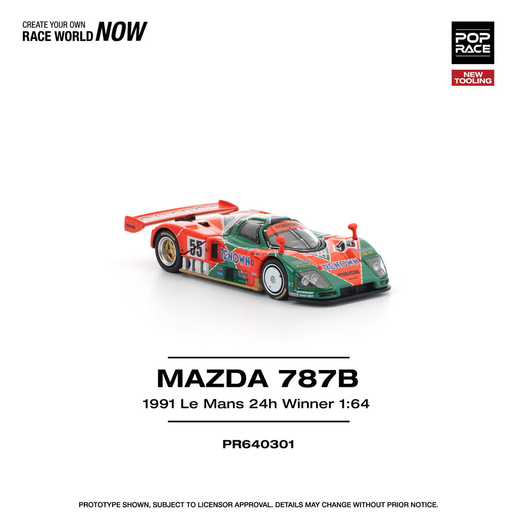 Pop Race 1:64 Mazda 787B 1991 Le Mans 24H Winner Renown Openable Front and Rear Hood Detailed Engine (PR6402301)