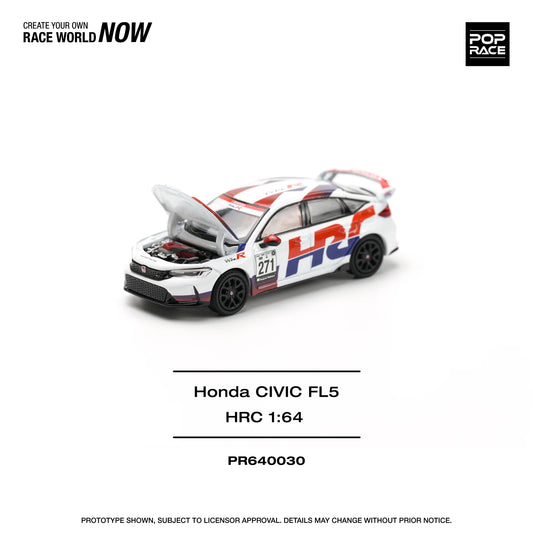 Pop Race 1:64 Honda CIVIC Type-R FL5 White HRC Opening Front Hood Detailed Engine (PR640030)
