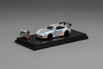 Motorhelix 1:64 RWB 993 Motozolo Grey Includes Magnetic Air-Cooled Engine Display Model