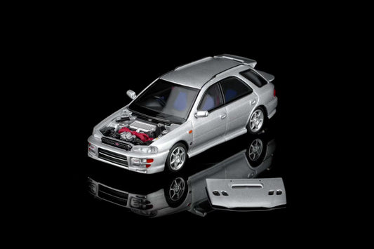 Motorhelix 1:64 Subaru Impreza Wagon WRX STi Ver. VI GF8 Arctic Silver Metallic Openable Front Hood Detailed Engine Official Licensed