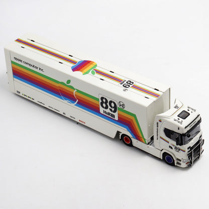 Kengfai X Maxwell 1:64 Scania S-Series 730 V8 Enclosed Double Deck Gull Wings Transporter Lorry Truck Livery White Apple #89 Edition Limited 450 Pieces