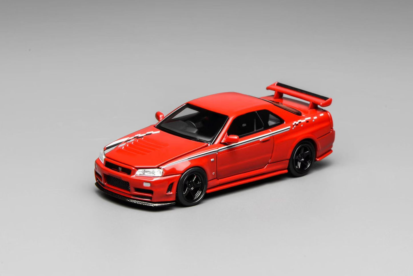 Motorhelix 1:64 Nissan Skyline GT-R R34 Nismo Z-Tune V-Spec-II Nismo Red Openable Front Hood Detailed Engine Official Licensed (Premium Box Packaging)