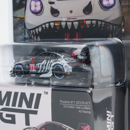 Mini GT 1:64 Porsche 911 GT3 R #77 AO Racing 2025 IMSA Petit Le Mans In Blister Packaging (MGT01143-BL) (Limit to 1 unit per person/address)