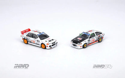 INNO64 1:64 Toyota Corolla AE86 LEVIN & Mitsubishi Lancer Evolution III Malaysia Special Edition "TRACKERZ RACING" Twin Cars Box Set Collection