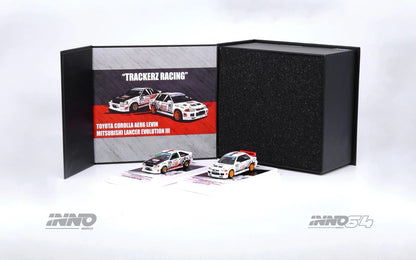 INNO64 1:64 Toyota Corolla AE86 LEVIN & Mitsubishi Lancer Evolution III Malaysia Special Edition "TRACKERZ RACING" Twin Cars Box Set Collection