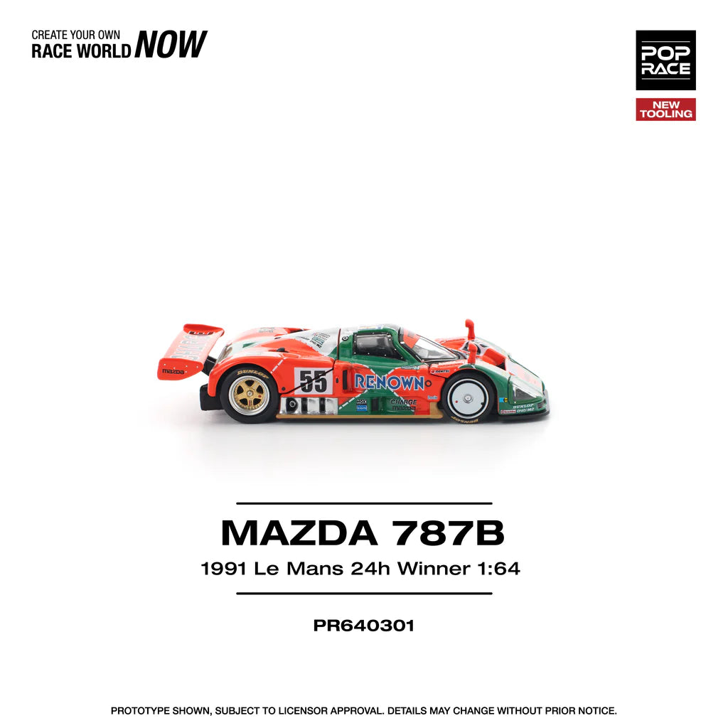 Pop Race 1:64 Mazda 787B 1991 Le Mans 24H Winner Renown Openable Front and Rear Hood Detailed Engine (PR6402301)