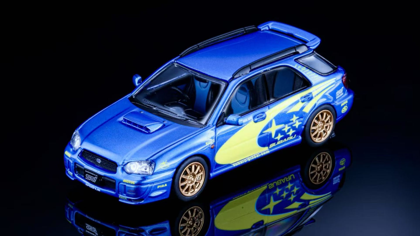Furuya 1:64 Subaru Impreza WRX STI Blob Eye Wagon Blue Rally Gold Wheels with Removable Roof Box