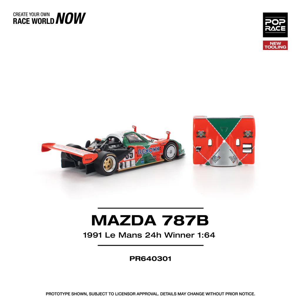 Pop Race 1:64 Mazda 787B 1991 Le Mans 24H Winner Renown Openable Front and Rear Hood Detailed Engine (PR6402301)