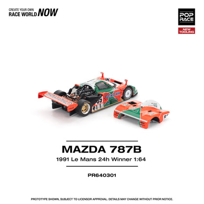Pop Race 1:64 Mazda 787B 1991 Le Mans 24H Winner Renown Openable Front and Rear Hood Detailed Engine (PR6402301)