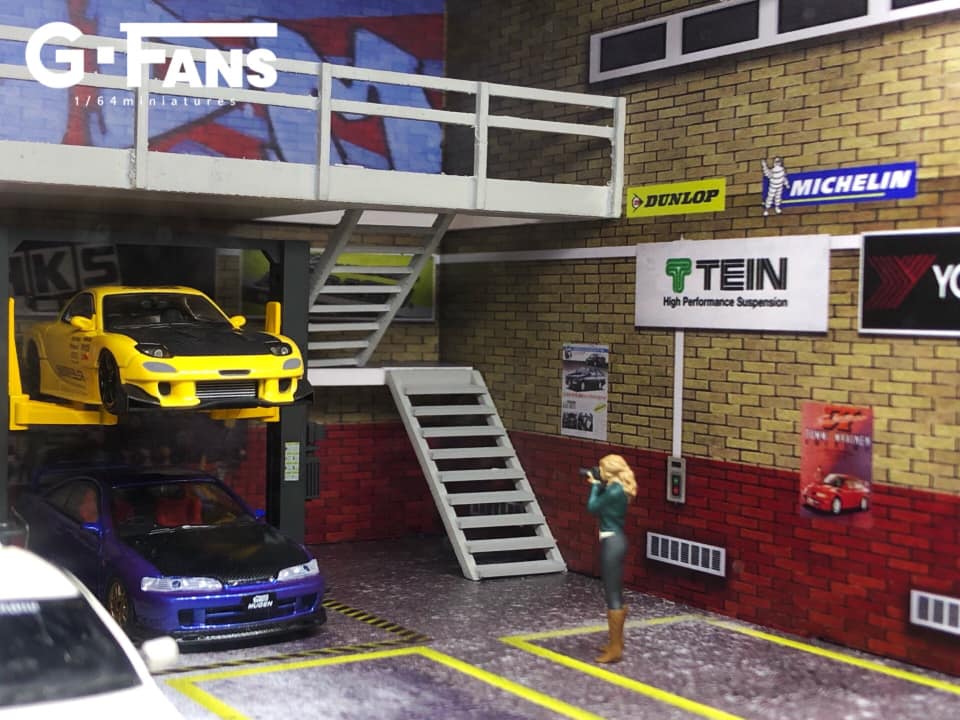 G-Fans 1/64 Japan JDM Double Levels Garage LED Light Diorama with acrylic cover