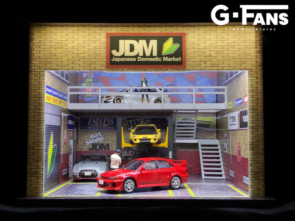 G-Fans 1/64 Japan JDM Double Levels Garage LED Light Diorama with acrylic cover