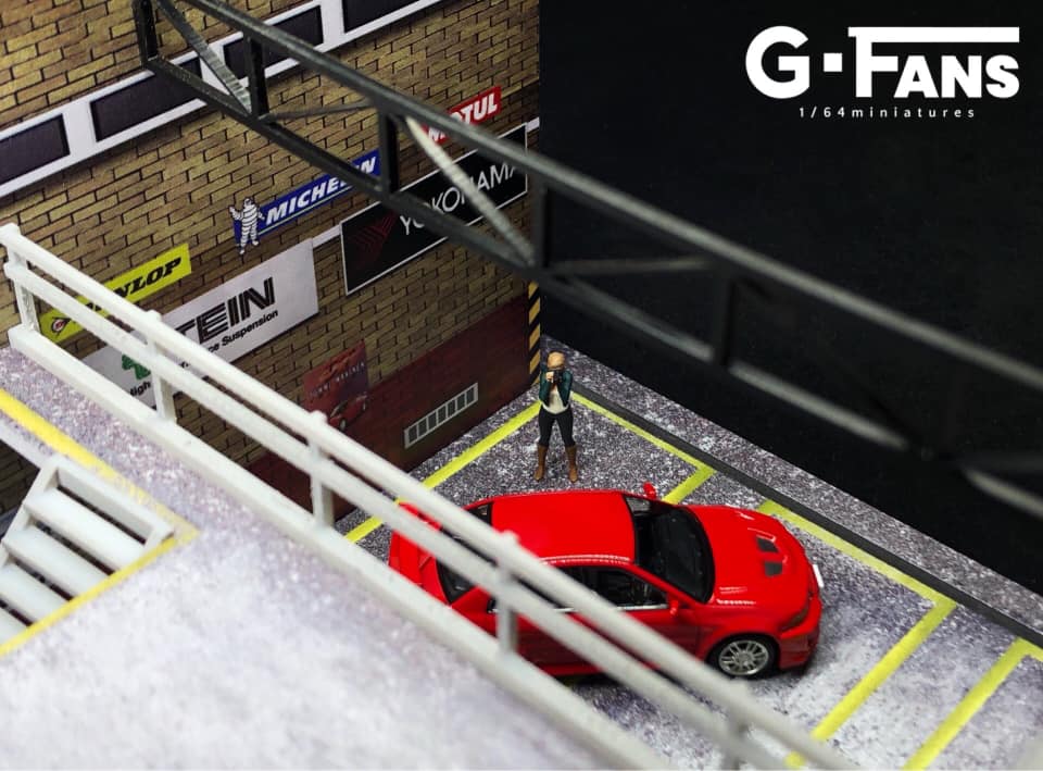 G-Fans 1/64 Japan JDM Double Levels Garage LED Light Diorama with acrylic cover