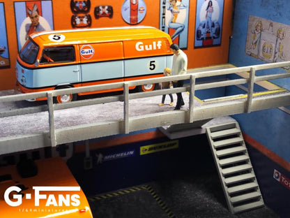 G-Fans 1/64 Gulf Double Levels Garage LED Light Diorama with acrylic cover