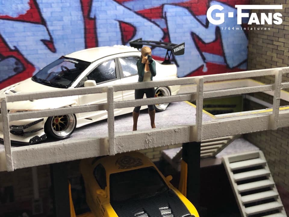G-Fans 1/64 Japan JDM Double Levels Garage LED Light Diorama with acrylic cover