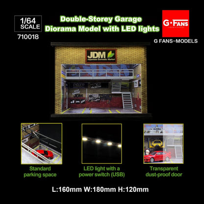 G-Fans 1/64 Japan JDM Double Levels Garage LED Light Diorama with acrylic cover