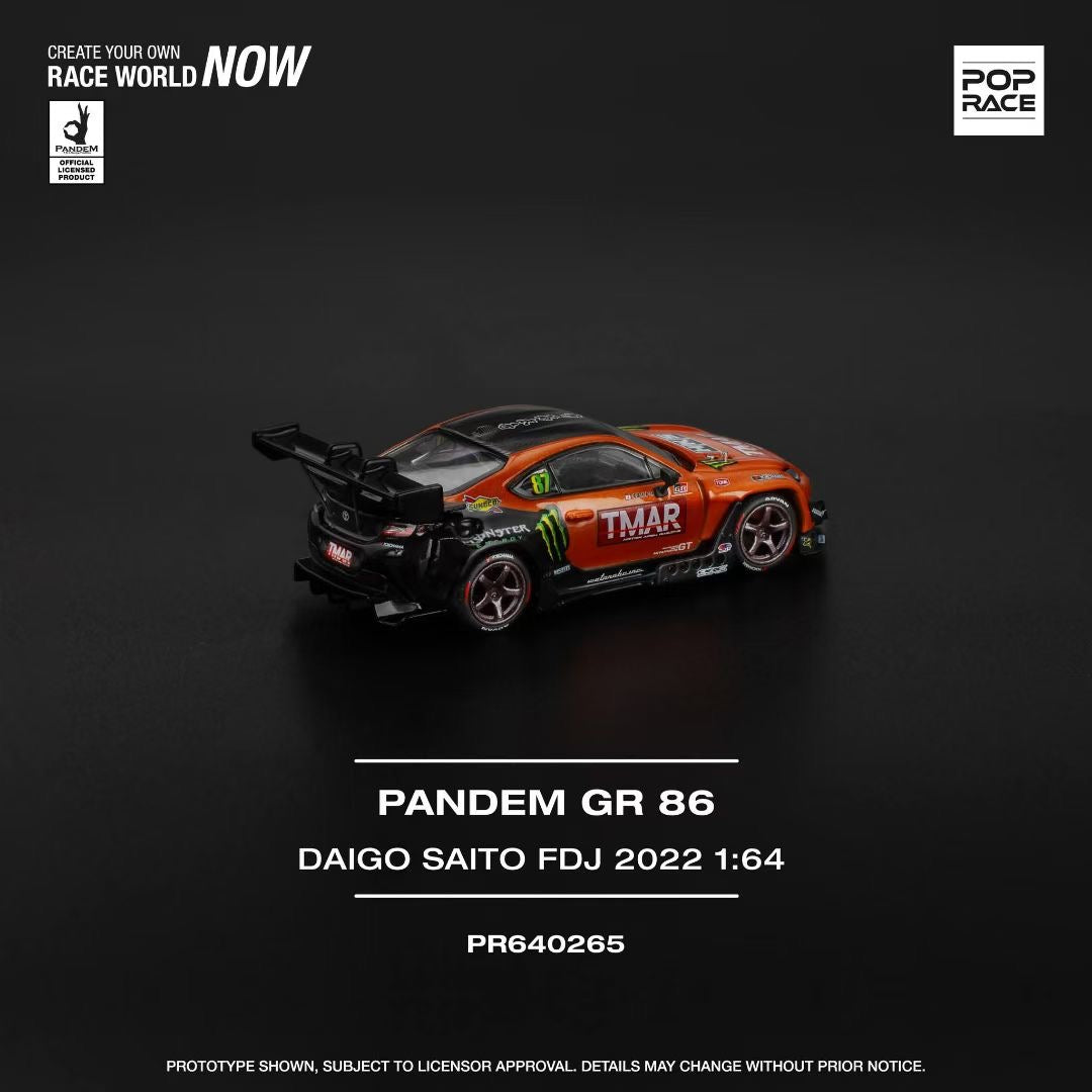 Pop Race 1:64 Toyota Pandem GR86 ZN8 Diago Saito FDJ 2022 Rocket Bunny Openable Front Hood Detailed Engine (PR640265)