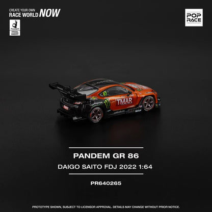 Pop Race 1:64 Toyota Pandem GR86 ZN8 Diago Saito FDJ 2022 Rocket Bunny Openable Front Hood Detailed Engine (PR640265)
