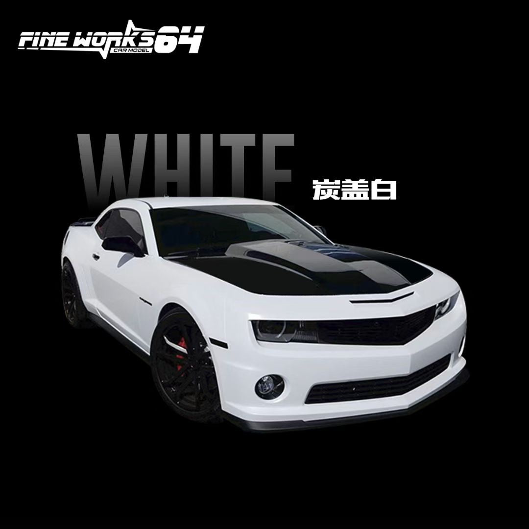 Fine Works 1:64 Chevrolet Camaro Transformers Pearl White Black Hood Openable Front Hood Detailed Engine with Extra Wheels Limited 500 Pieces