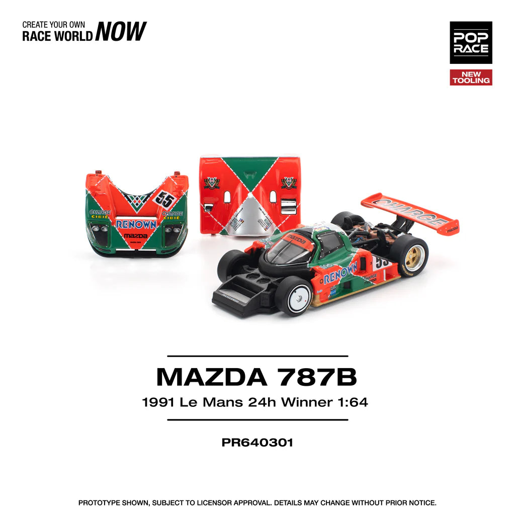 Pop Race 1:64 Mazda 787B 1991 Le Mans 24H Winner Renown Openable Front and Rear Hood Detailed Engine (PR6402301)