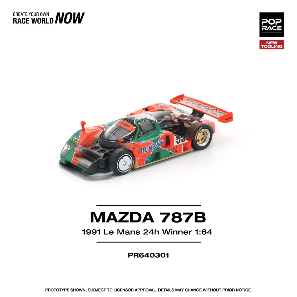 Pop Race 1:64 Mazda 787B 1991 Le Mans 24H Winner Renown Openable Front and Rear Hood Detailed Engine (PR6402301)