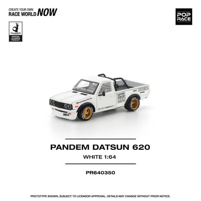 Pop Race 1/64 PANDEM Datsun 620 Pick Up Truck White Openable Front Hood Detailed Engine (PR640350)