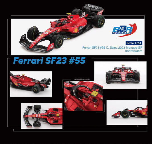 BBR 1/64 Ferrari SF23 #55 C. Sainz 2023 Monaco GP (BBRFER64023)